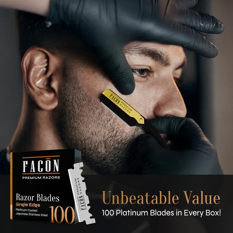 FACON FacÃ³n Straight Razors for Men - Professional Barber Straight Edge Razor Kit with 100 Blades, Classic Stainless Steel Barbero Shaver for a Smooth & Precise Shave, Premium Barber Razor for Men's Shaving - Image 5